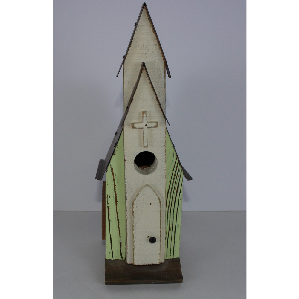Southern Living At Home Bird Sanctuary Church Bird House Wood Metal Roof, Cross